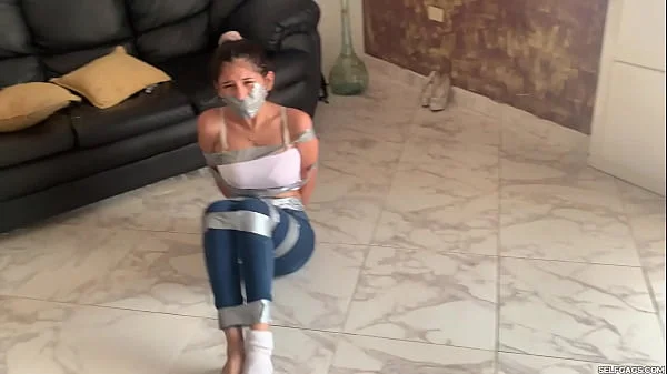 Barefoot BDSM Girl Gagged And Hogtied By Evil Roommate