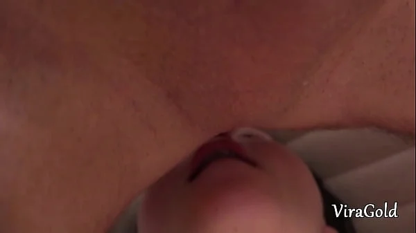 First Rimming from Young Brunette and Cum in Mouth