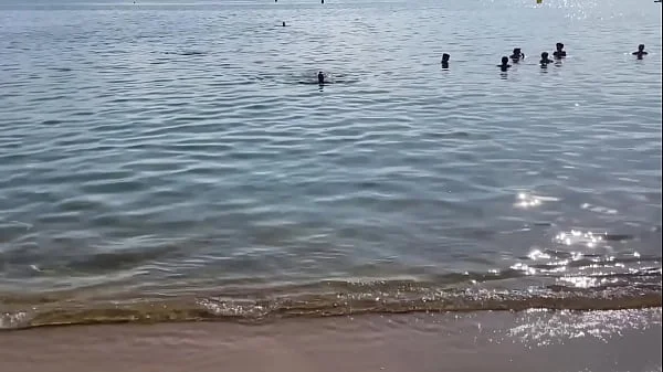 Naked Monika Fox Swims In The Sea And Walks Along The Beach On A Public Beach In Barcelona