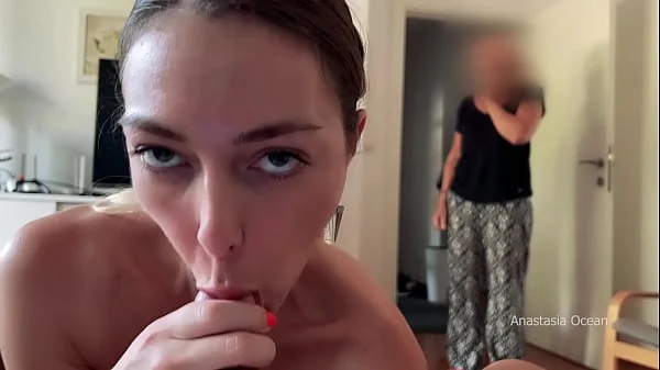 My stepmom caught me giving a blowjob to my boyfriend. We were talking and she wanted to watched.