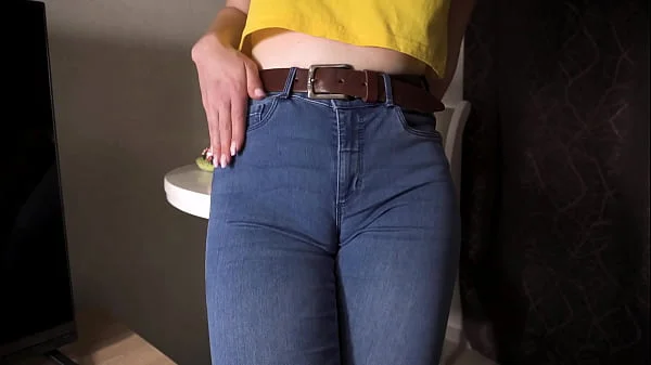 Sexy Milf Teasing Her Big Cameltoe In Tight Blue Jeans