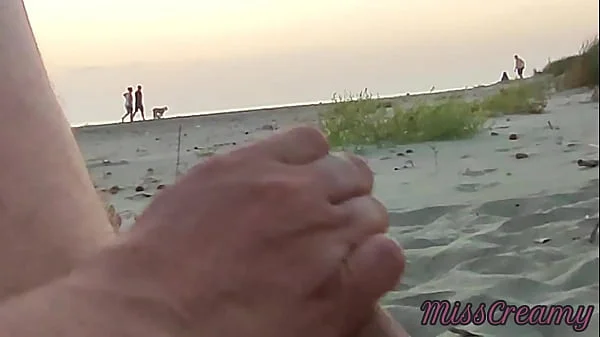 French teacher amateur handjob on public beach with cumshot Extreme sex in front of strangers - MissCreamy