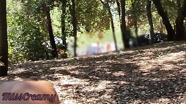 Naked in the park in the hammock he touches my cock until I cum with people passing around - MissCreamy