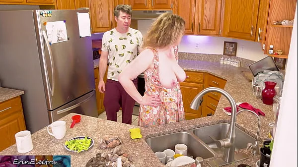 Free use MILF stepmom fucked in the kitchen while washing dishes