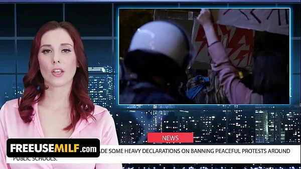 ChannelSkeet Breaking News - Male News Anchor FreeUse Bangs His Redhead Colleague & 18yo Protester