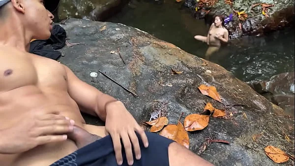 Fucked outdoors in the Rio Pance in Cali Colombia with a stranger who masturbates watching me - Celeste Alba & Angel Cruz