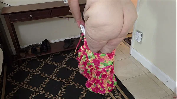 Fat BBW Mature Chubby White milf showing big naked booty ass and boobs close up - hijab woman in tight sexy mini dress no panties masturbating and flashing juicy wet pussy before work - jerk off and cum for me - ssbbw encouragement