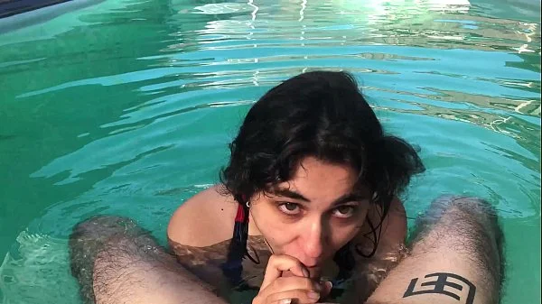 Horny girl begs for dick in the pool