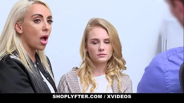 Blonde young stepdaughter Natalie Knight and big tits stepmom Kylie Kingston caught shoplifting and banged by officer