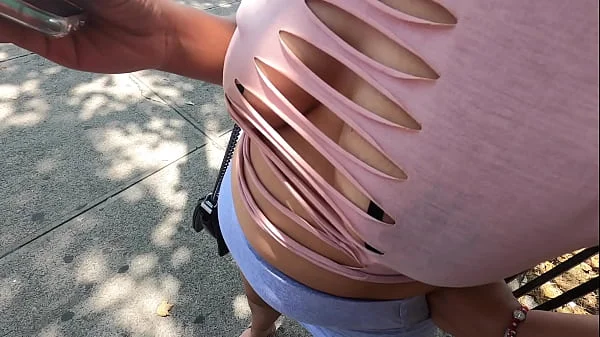 Wife with pasties cut up shirt and no bra in public