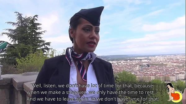 Stunning big tits stewardess Clélie's first video to do hard sodomy
