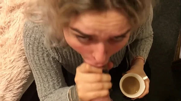 Euro slut Eva drinks COFFEE with CUM!