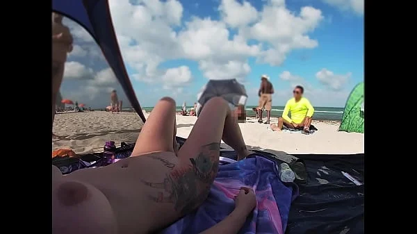 Exhibitionist Wife 511 - Mrs Kiss gives us her NUDE BEACH POV view of a VOYEUR JERKING OFF in front of her and several other men watching!