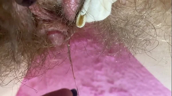 Extreme Closeup Big clit Rubbing orgasm wet hairy pussy