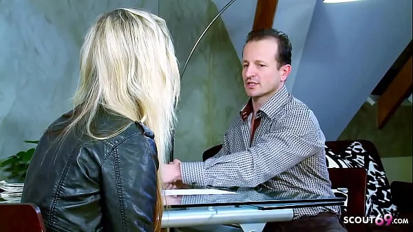 TINY BLONDE GIRL SEDUCE TO FUCK BY OLD GUY AT JOB INTERVIEW