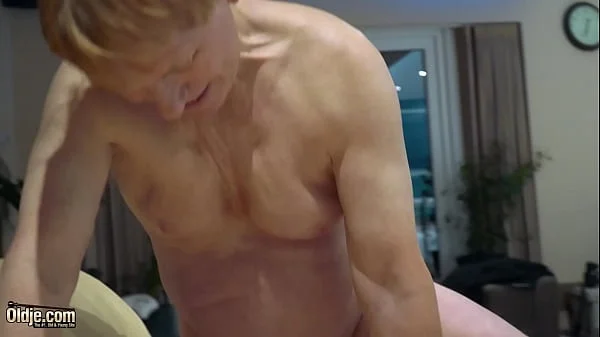 Young redhead pussy rides grandpa cock and she gets cum on her tits